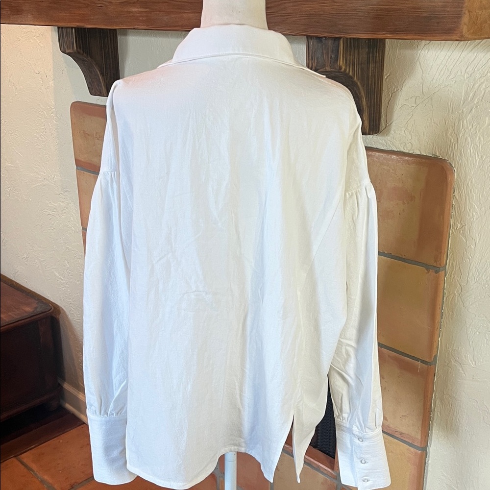Boheme White Cotton Drop-Shoulder Oversized Fit Button Up , size 2 - Picture 6 of 9